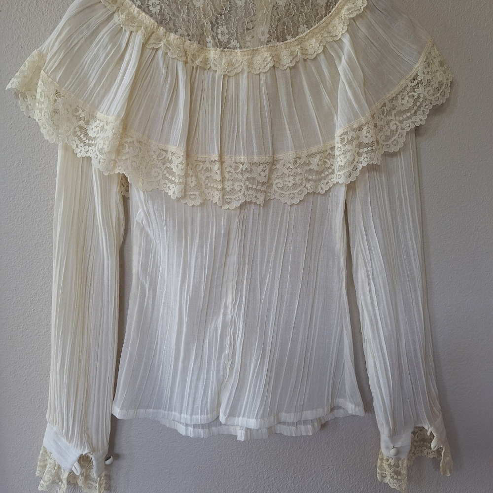 Jessica's Gunnies Gunne Sax Vintage 1970's Ivory Lace Long Sleeve Blouse Size 5 - Picture 8 of 9